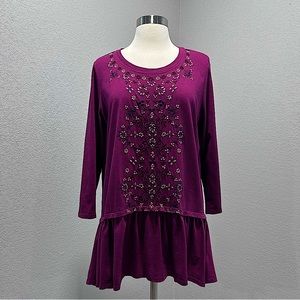 LOGO by Lori Goldstein Embroidered Peplum Top